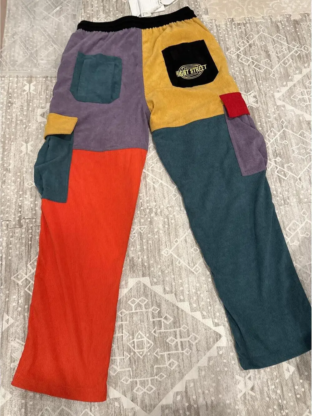 Colorblock Corduroy Pants with Cargo Pockets